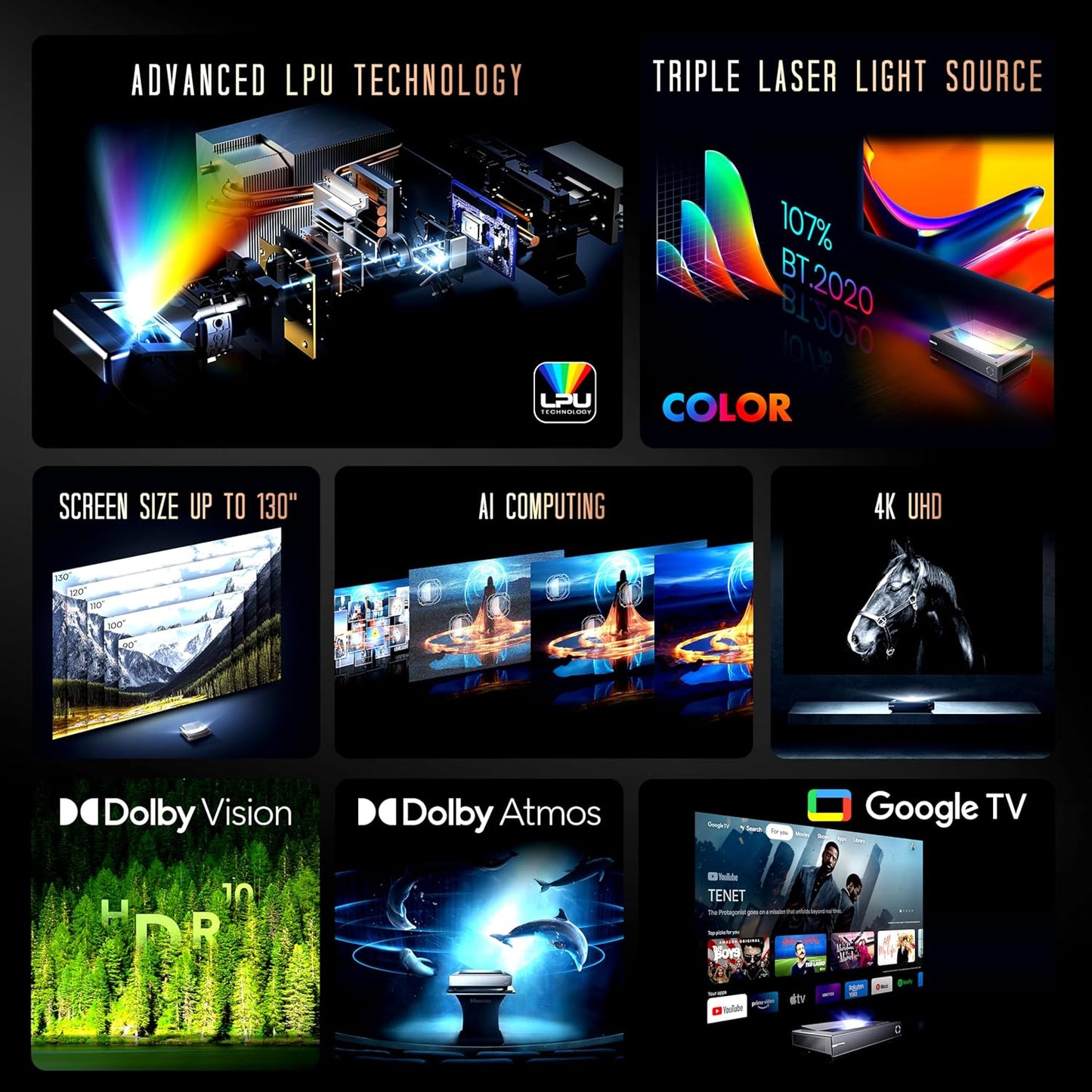 Open Box - Hisense PX2-PRO TriChroma Laser Projector 4K UHD Home Theatre Ultra Short Throw Projector